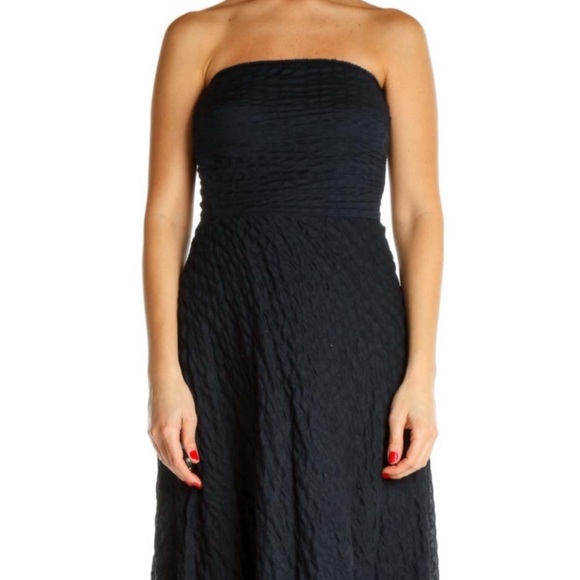 J. Crew Women’s Size 2 Small Black Cotton Strapless Dress Lined Textured - Picture 2 of 9